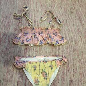 LoveShackFancy Pink and Yellow Floral Bikini Size 12 Girls